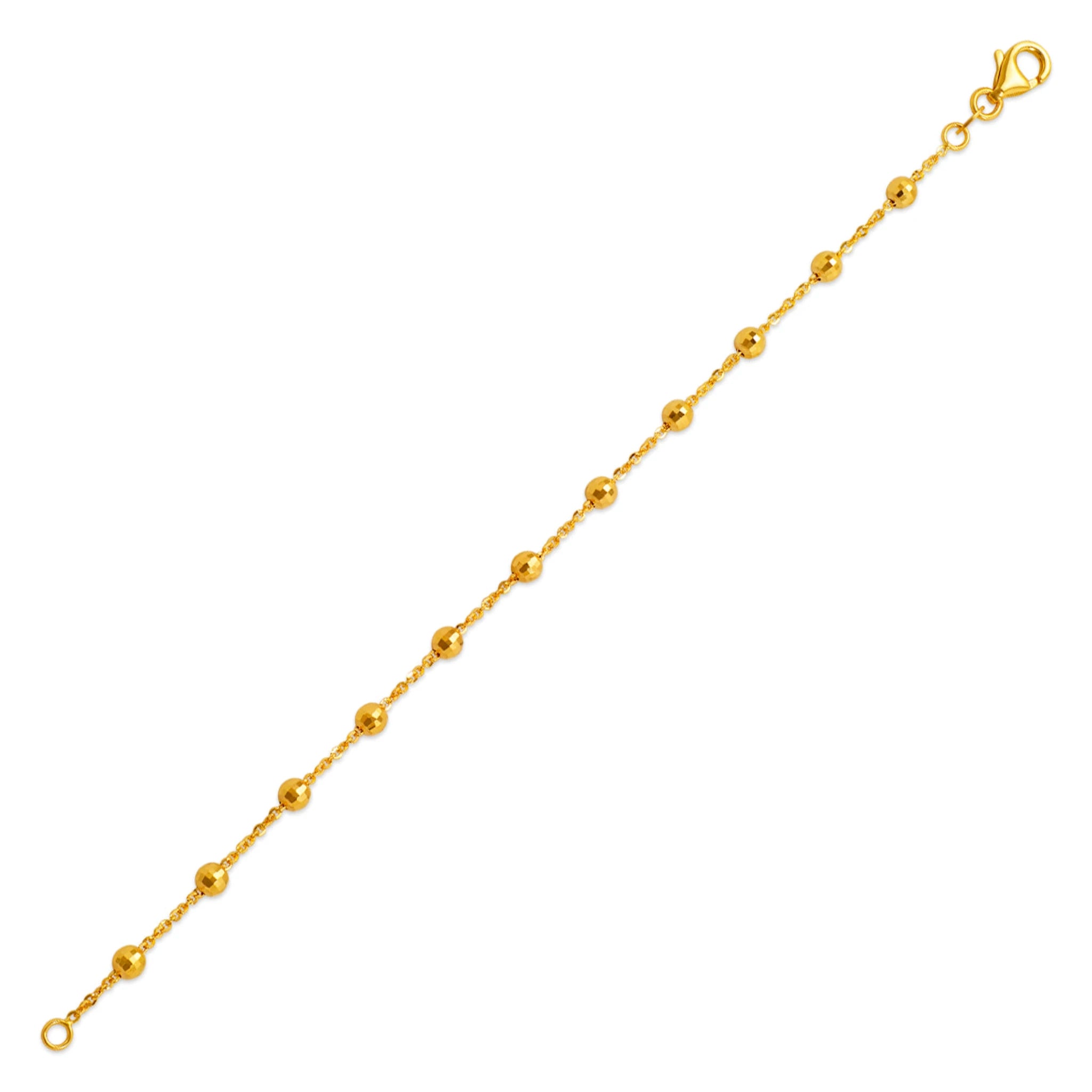 14K Gold Beaded Anklet – 10" Stationed Satellite Design, 4mm Beads