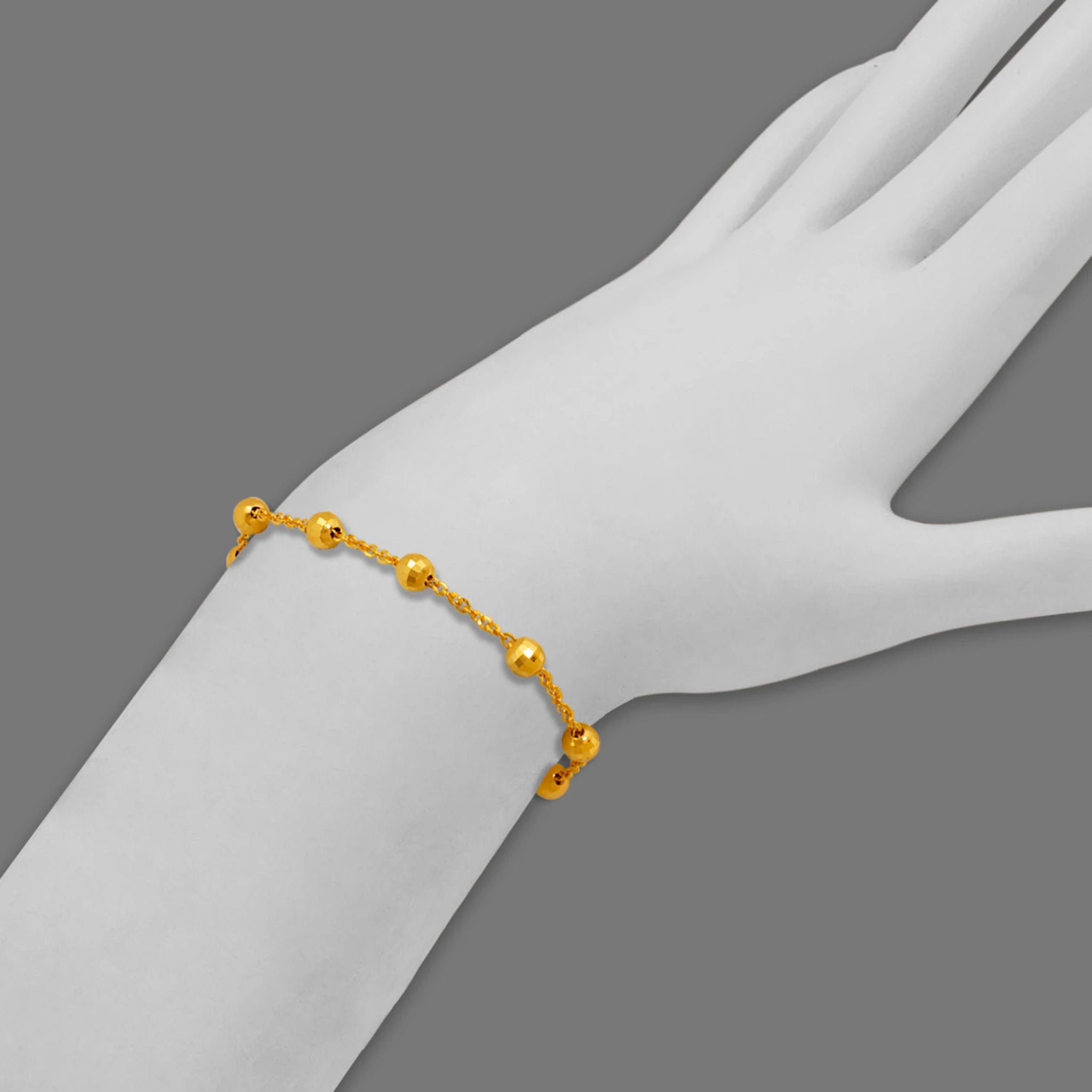 14K Gold Stationed Bead Bracelet – 7", Dainty Disco Ball Chain, 2mm