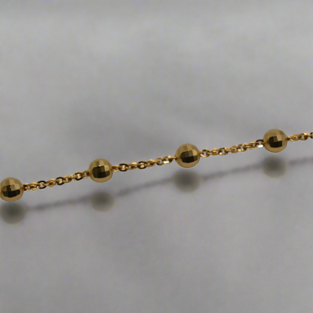 14K Gold Stationed Bead Bracelet – 7", Dainty Disco Ball Chain, 2mm