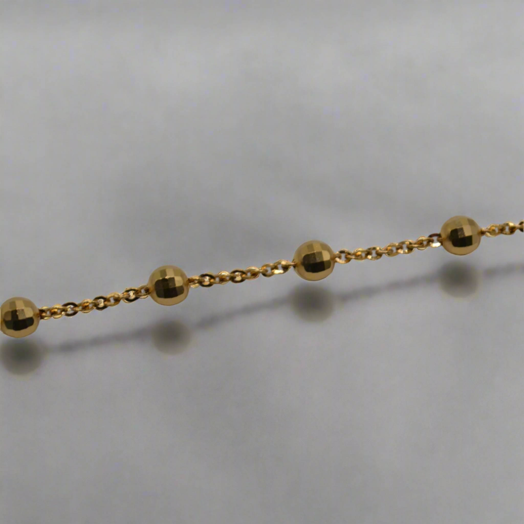 14K Gold Stationed Bead Bracelet – 7", Dainty Disco Ball Chain, 2mm