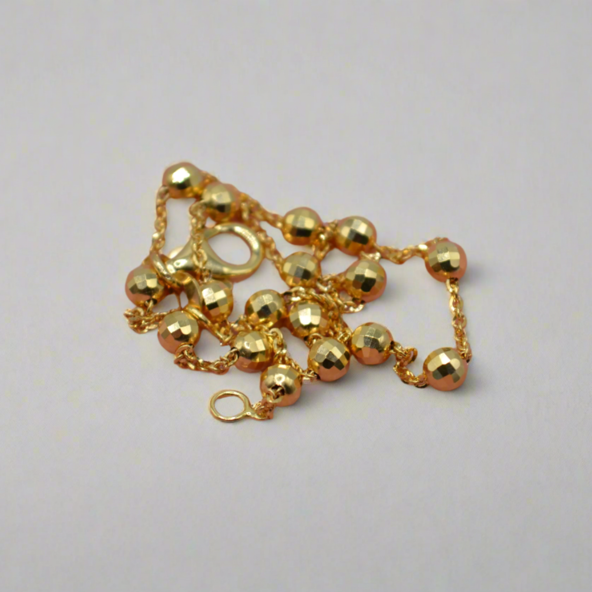 14K Gold Beaded Anklet – 10" Stationed Satellite Design, 4mm Beads