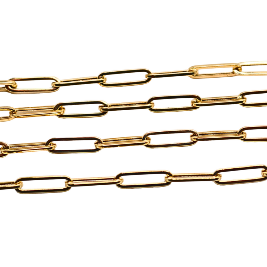 14K Gold Paper Clip Necklace – 16" Lightweight Chain, 3mm Width