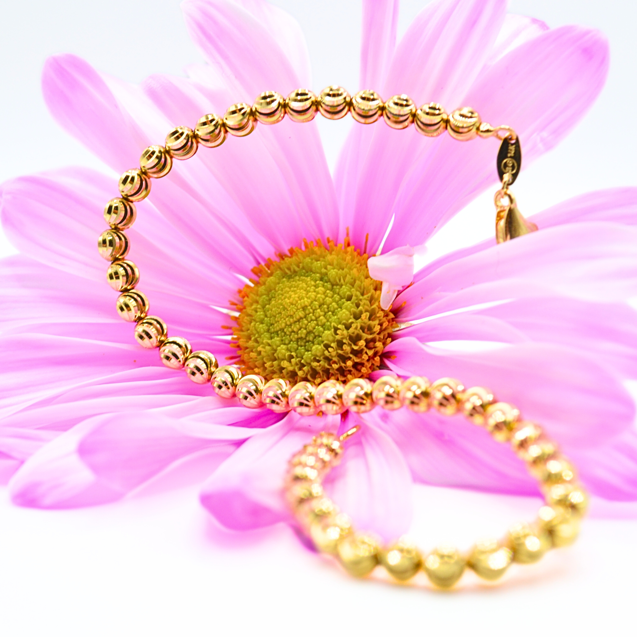 Solid 14K Gold Moon Cut Bead Bracelet – 7.5" Ball Link Women’s Jewelry