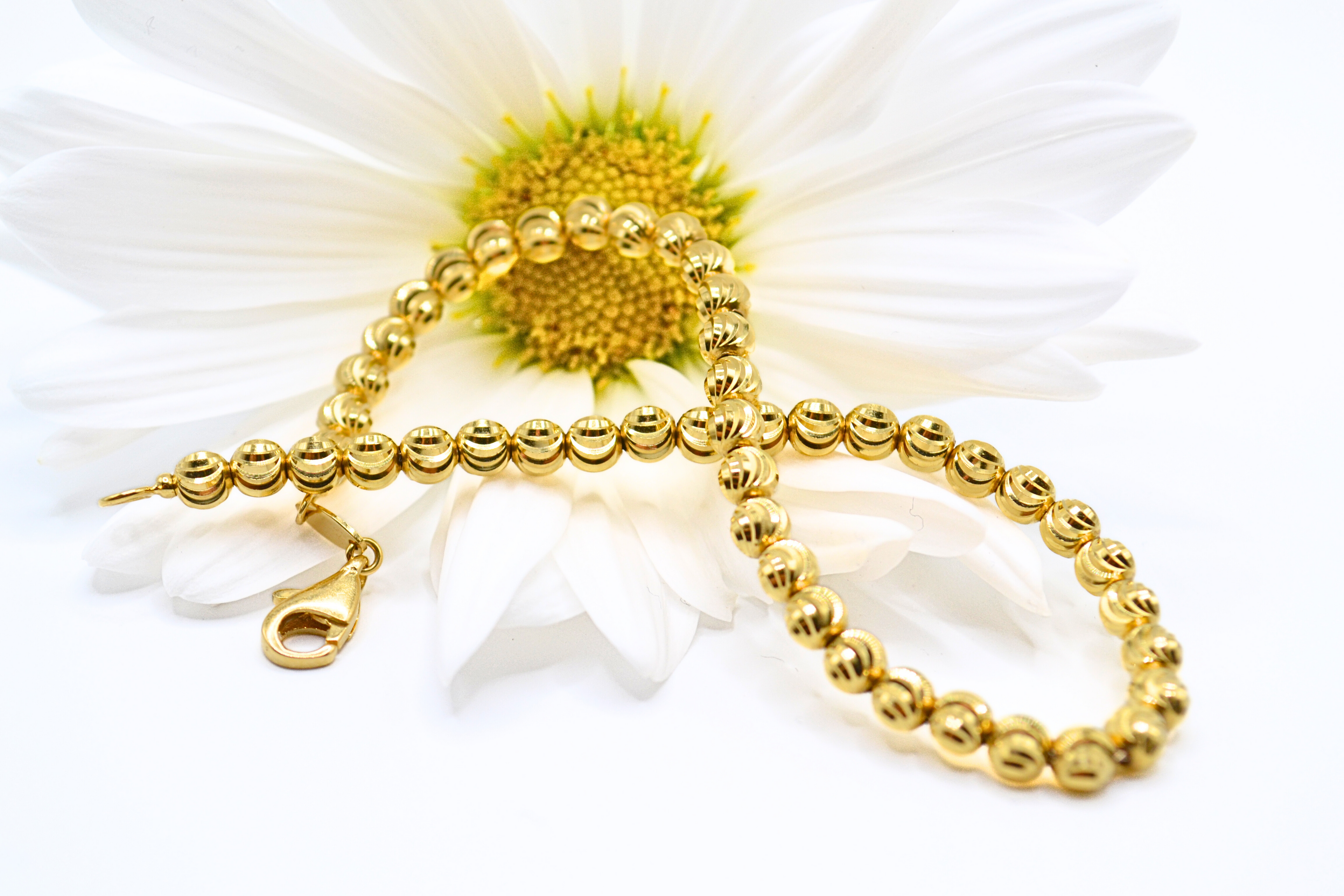 Solid 14K Gold Moon Cut Bead Bracelet – 7.5" Ball Link Women’s Jewelry