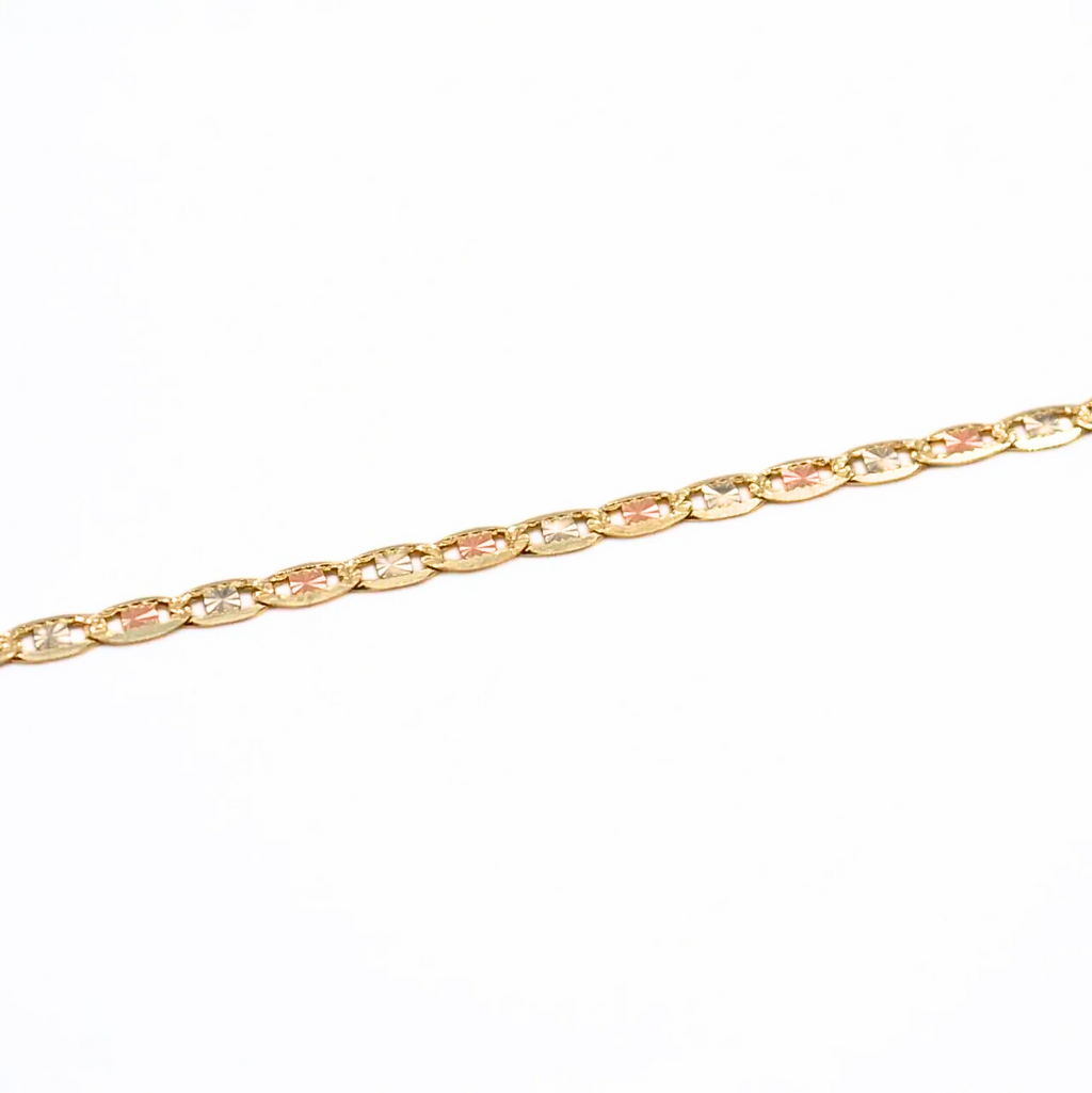 14K Tri-Color Gold Valentino Necklace – 18", Solid Yellow, Rose & White Gold Chain