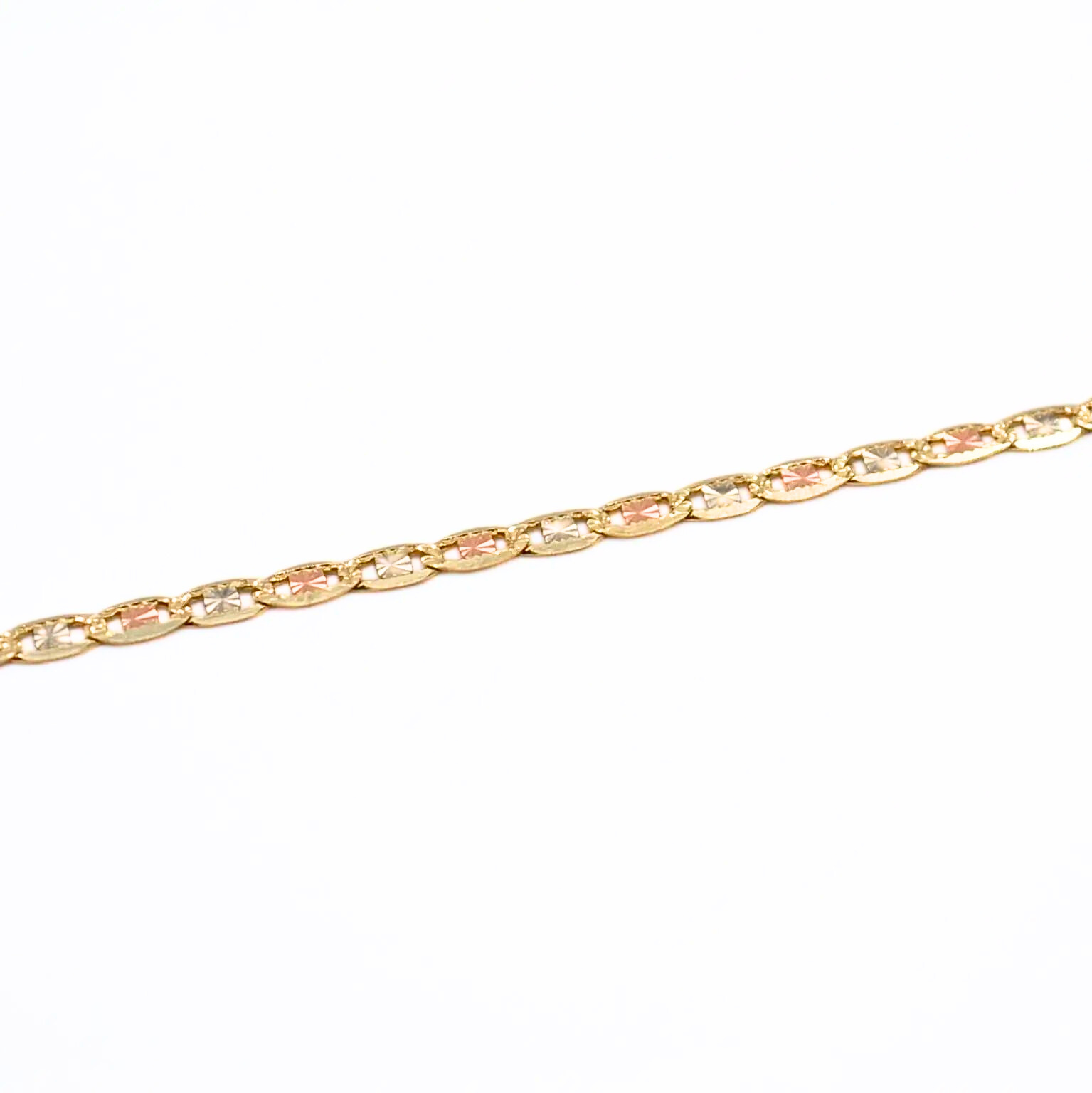 14K Tri-Color Gold Valentino Necklace – 18", Solid Yellow, Rose & White Gold Chain