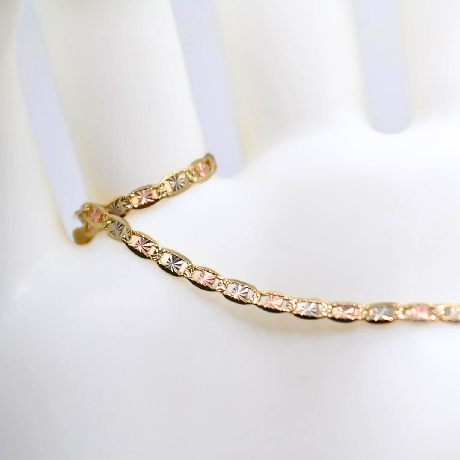 14K Tri-Color Gold Valentino Necklace – 18", Solid Yellow, Rose & White Gold Chain