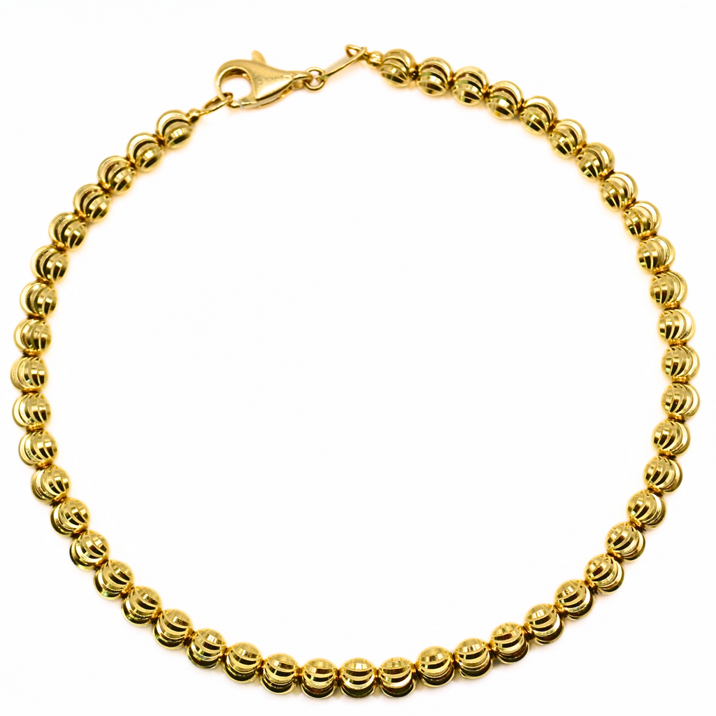 Solid 14K Gold Moon Cut Bead Bracelet – 7.5" Ball Link Women’s Jewelry
