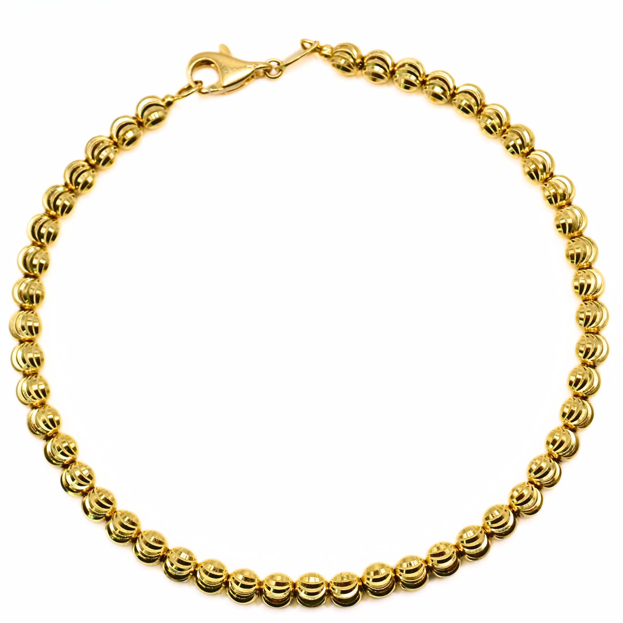 Solid 14K Gold Moon Cut Bead Bracelet – 7.5" Ball Link Women’s Jewelry