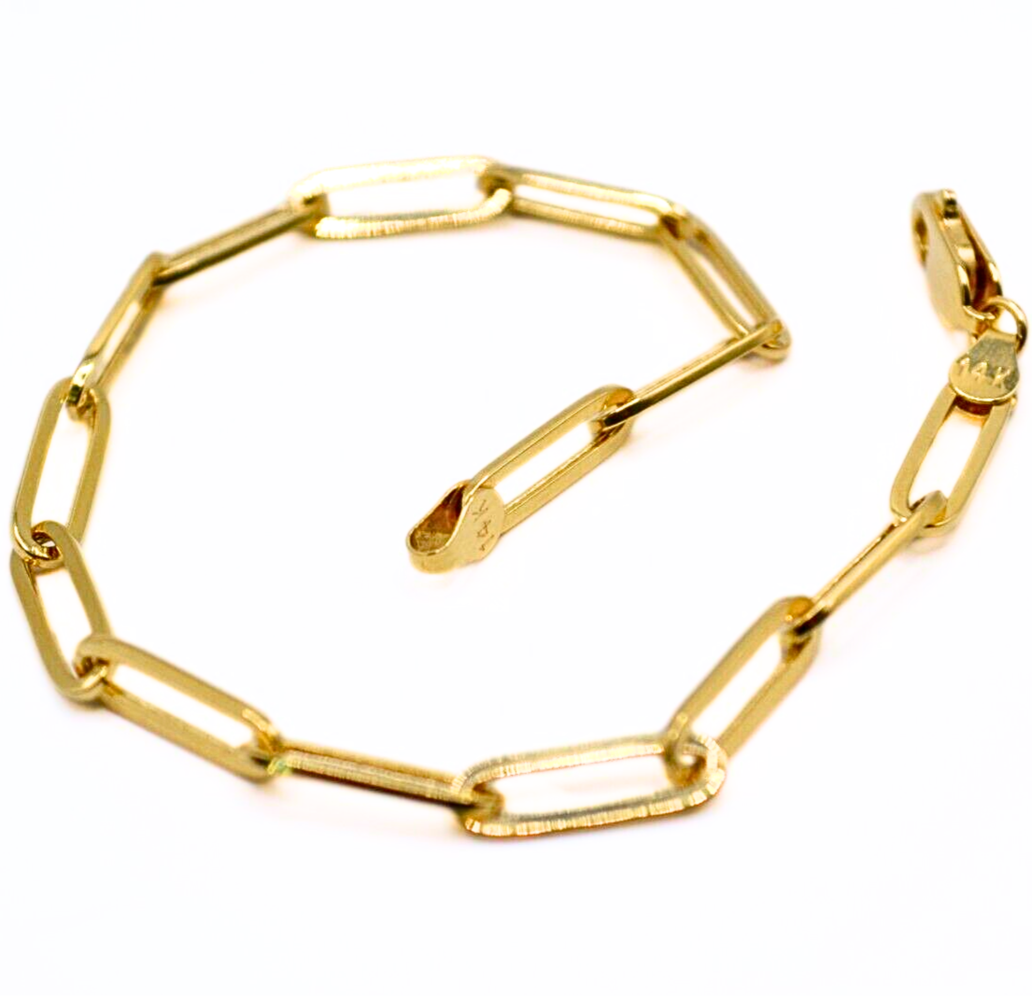 14K Gold Paper Clip Link Bracelet – 8