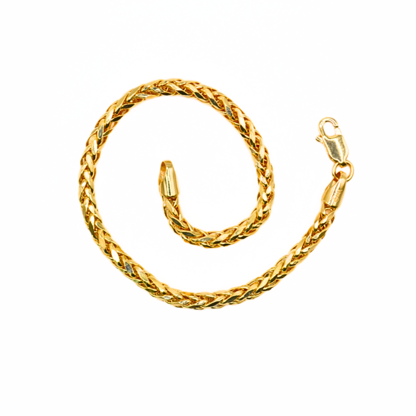 14K Solid Gold Palm Link Bracelet – 7", Thick Textured Chain, 3.5–4mm