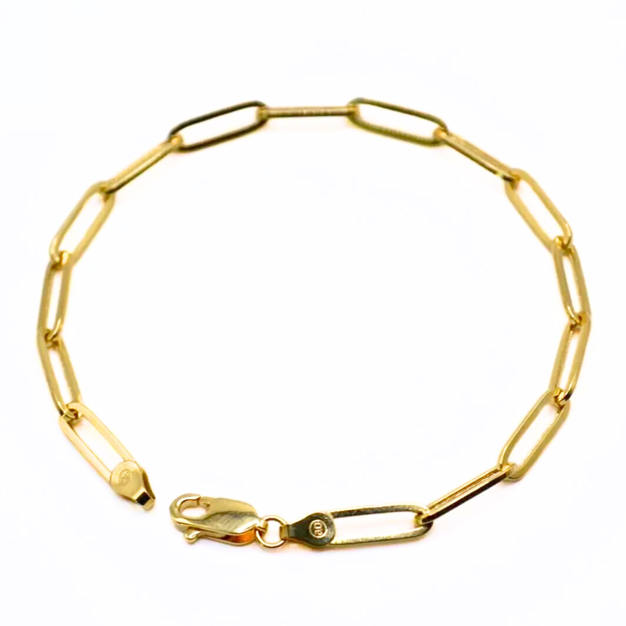 14K Gold Paper Clip Link Bracelet – 8", Modern Hollow Chain 4MM