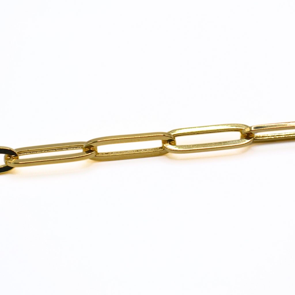 14K Gold Paper Clip Link Bracelet – 8", Modern Hollow Chain 4MM