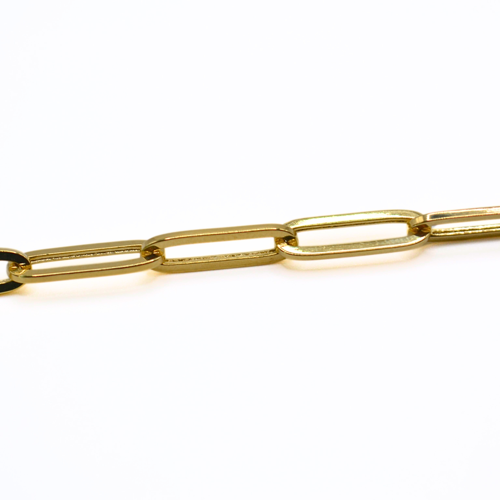 14K Gold Paper Clip Link Bracelet – 8", Modern Hollow Chain 4MM