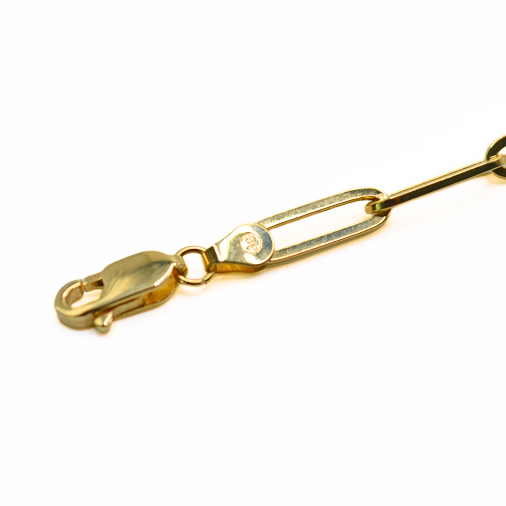 14K Gold Paper Clip Link Bracelet – 8", Modern Hollow Chain 4MM