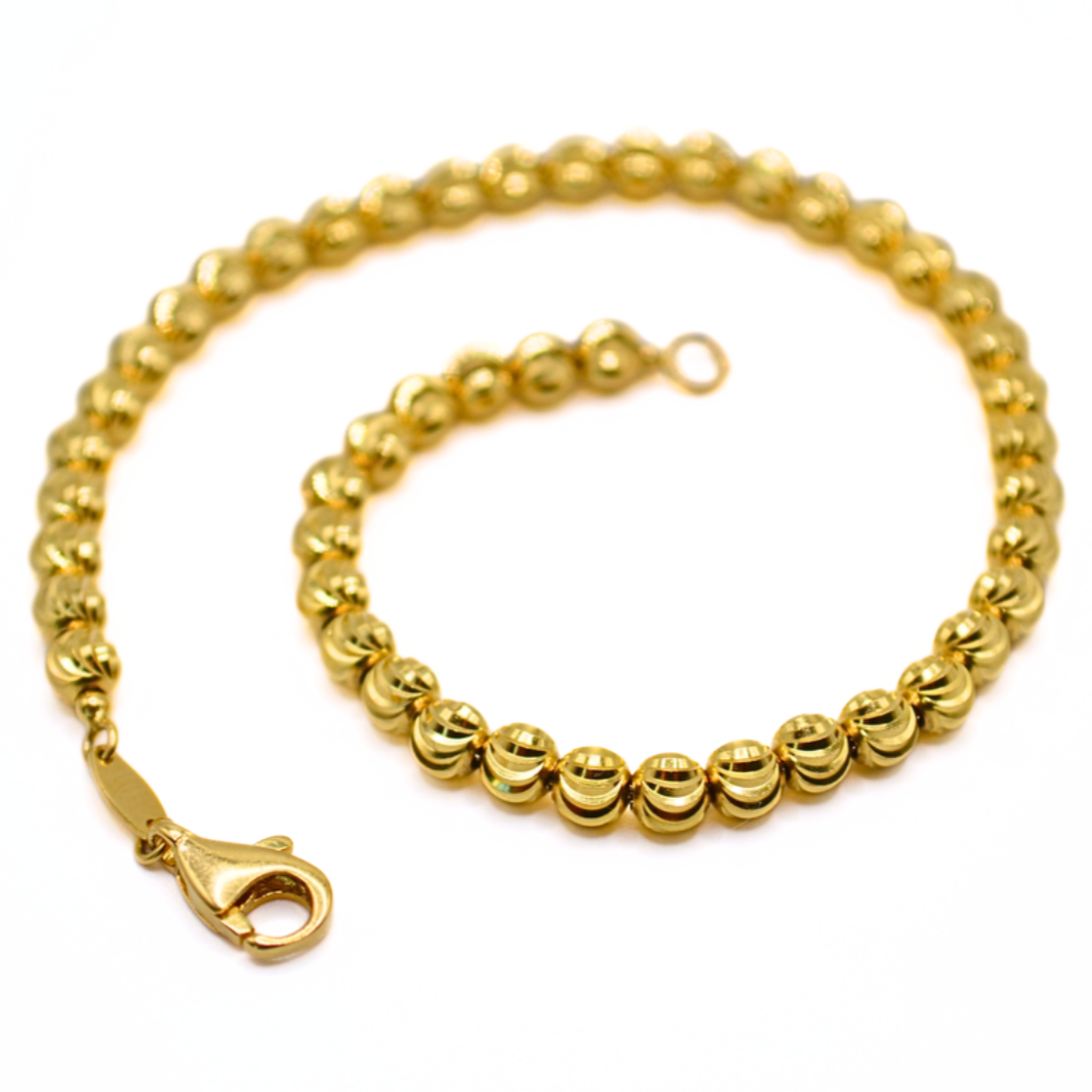 Solid 14K Gold Moon Cut Bead Bracelet – 7.5" Ball Link Women’s Jewelry