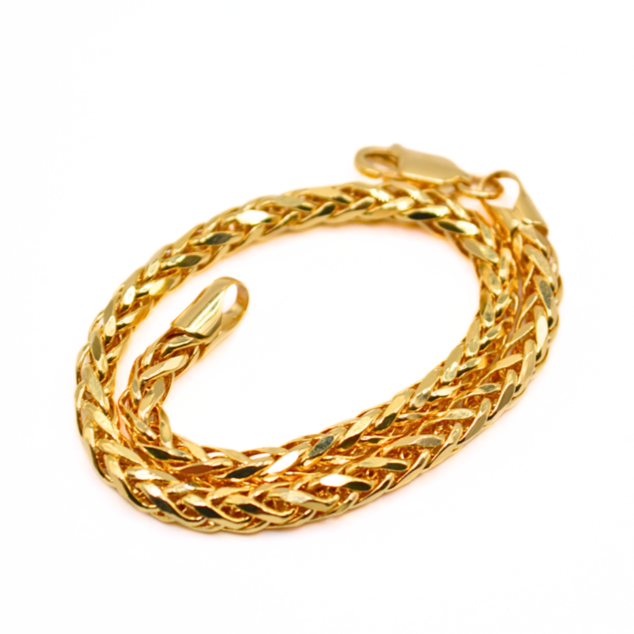 14K Solid Gold Palm Link Bracelet – 7", Thick Textured Chain, 3.5–4mm