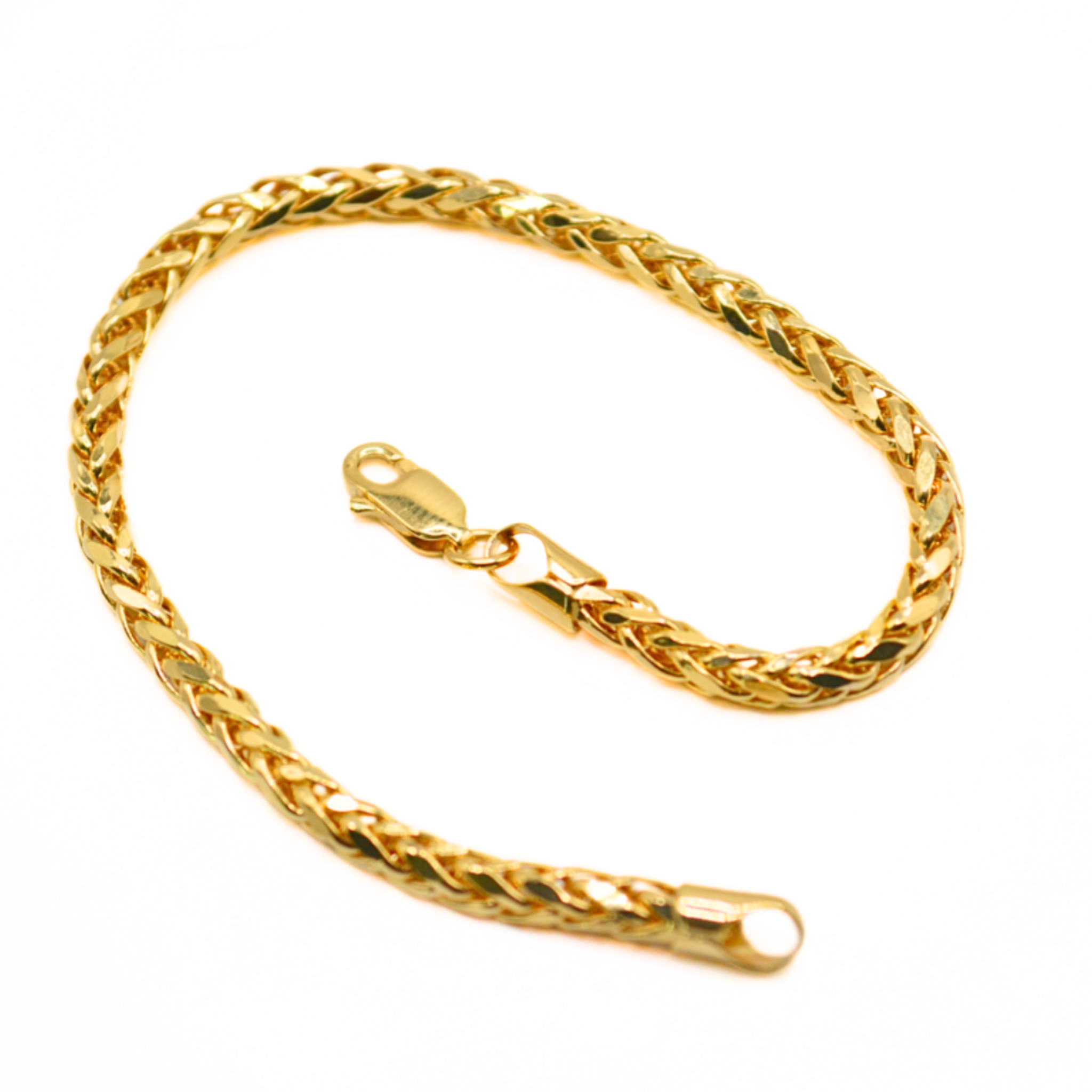14K Solid Gold Palm Link Bracelet – 7", Thick Textured Chain, 3.5–4mm
