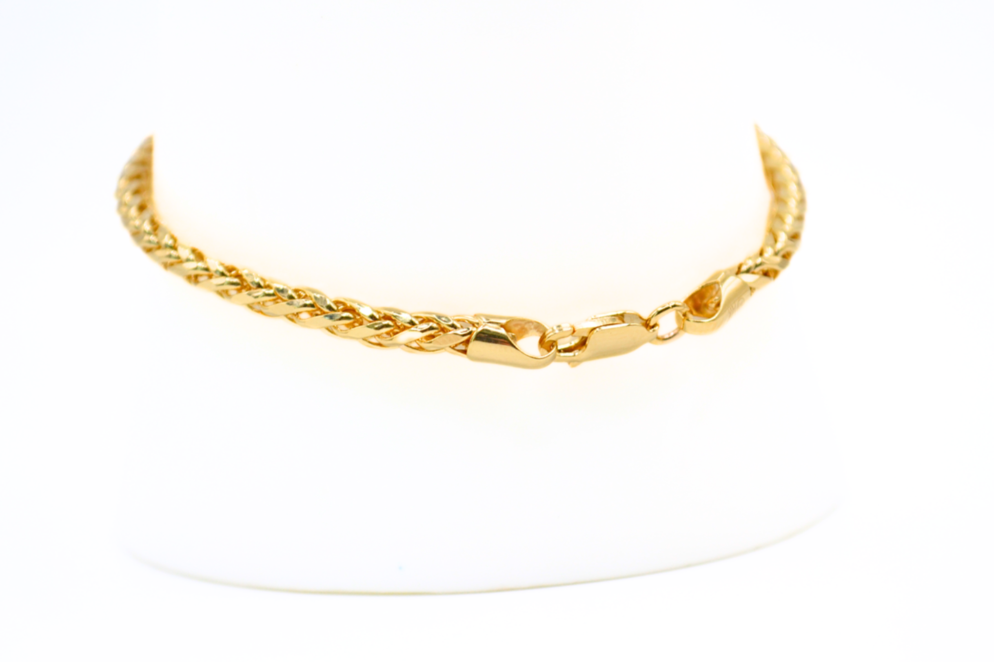 14K Solid Gold Palm Link Bracelet – 7", Thick Textured Chain, 3.5–4mm