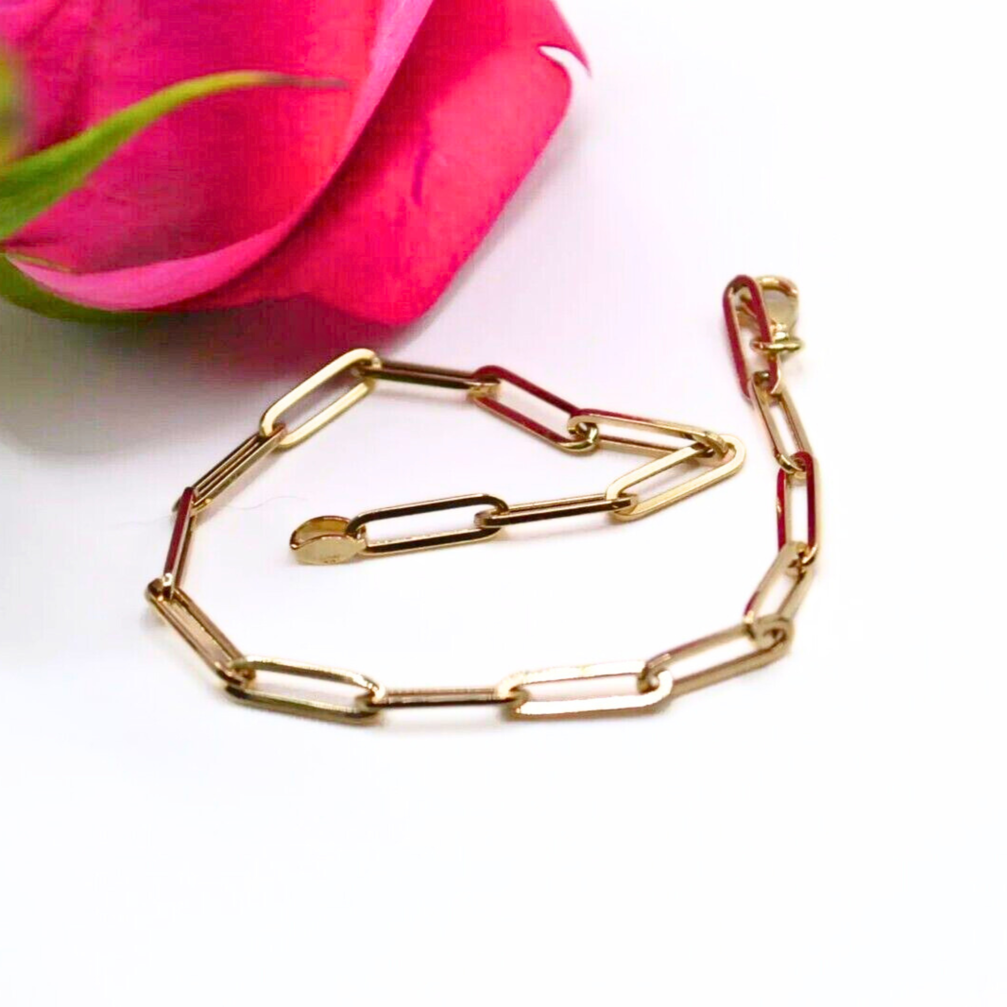 14K Gold Paper Clip Bracelet – 7