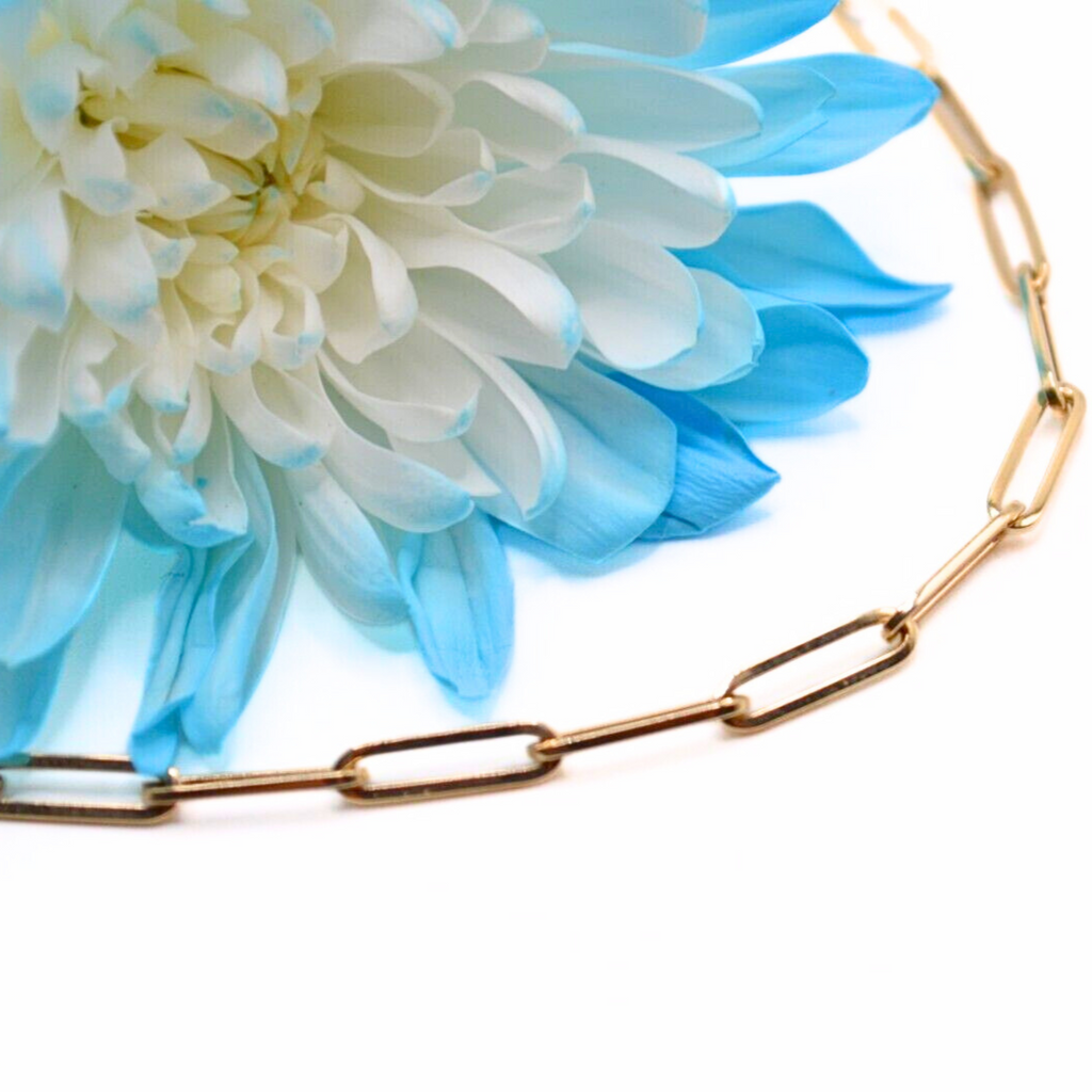 14K Gold Paper Clip Bracelet – 7" Solid Yellow Gold Chain, 3mm Link