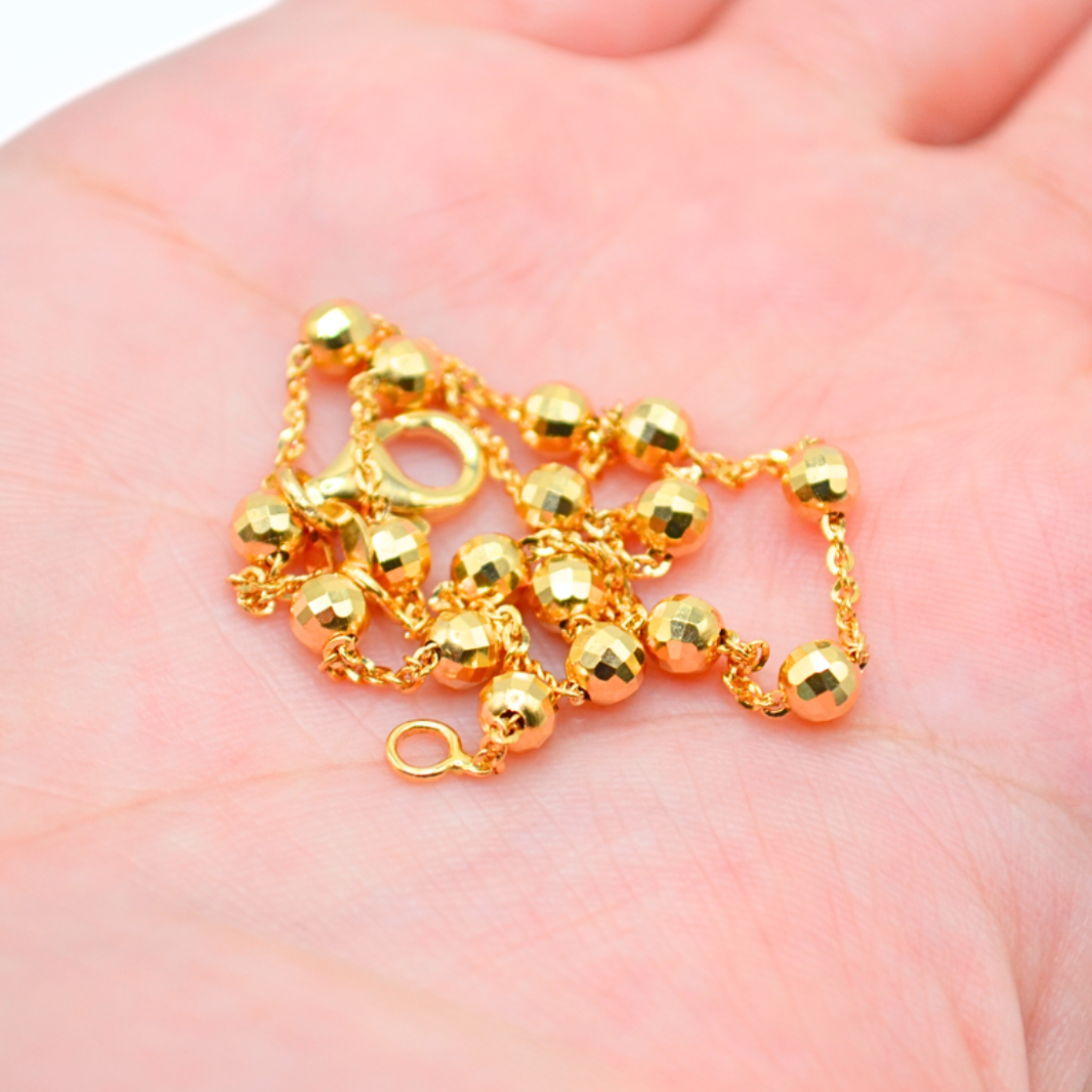 14K Gold Beaded Anklet – 10" Stationed Satellite Design, 4mm Beads