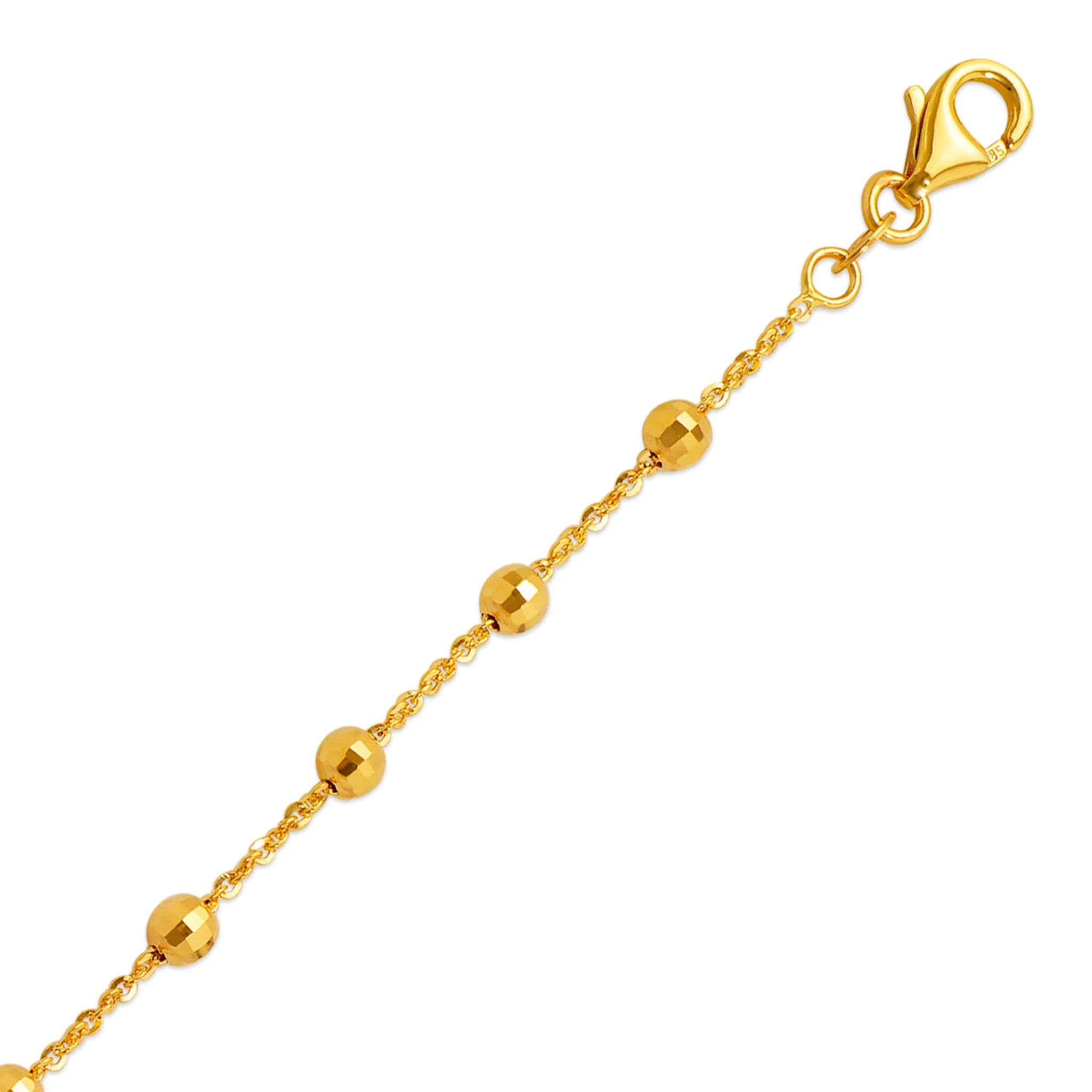 14K Gold Beaded Anklet – 10" Stationed Satellite Design, 4mm Beads