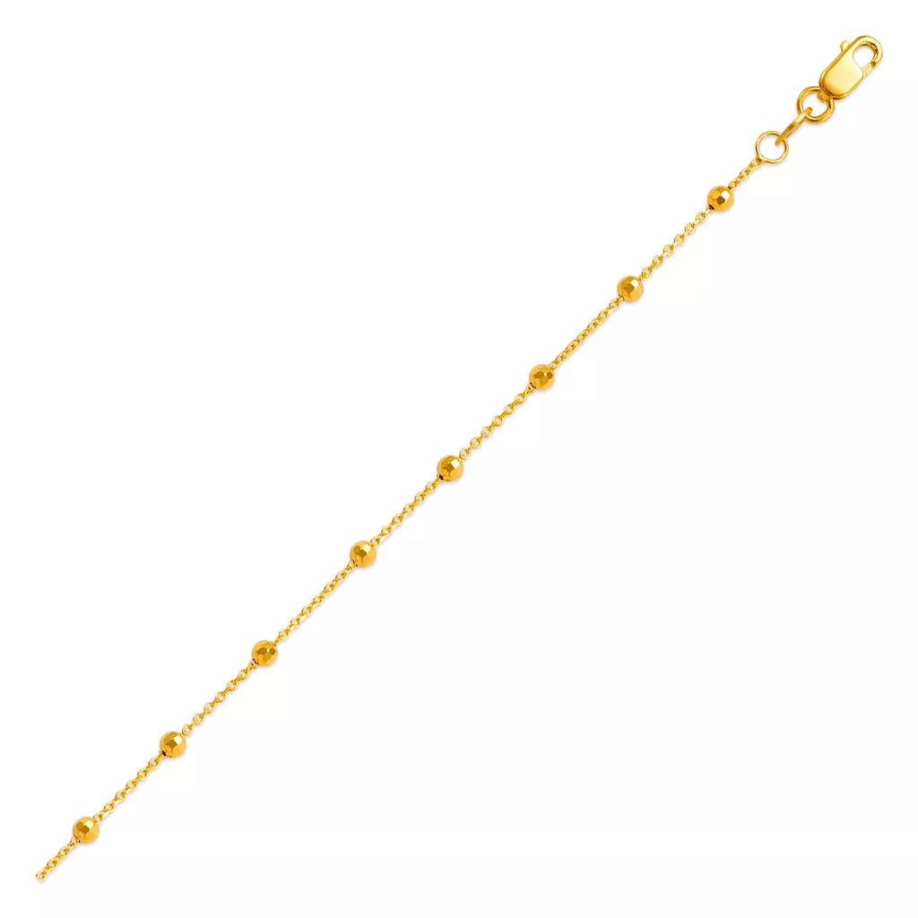 14K Solid Gold Rolo Chain Necklace – 18" with Dainty Ball Stations