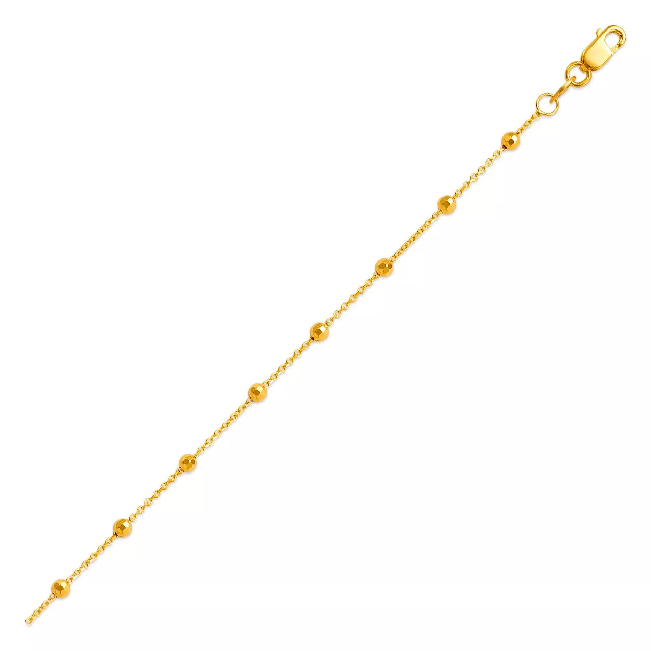 14K Solid Gold Rolo Chain Necklace – 18" with Dainty Ball Stations