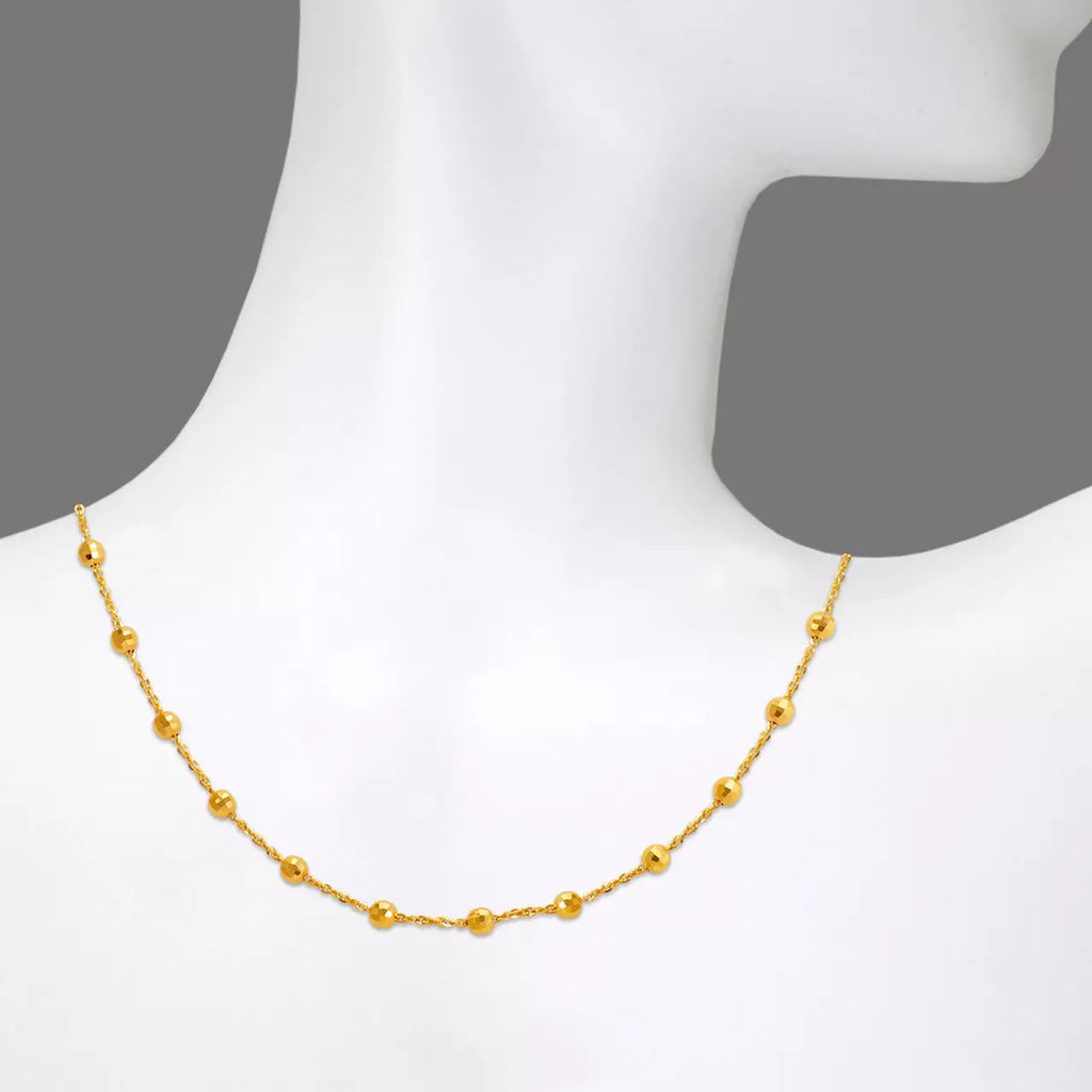 14K Solid Gold Rolo Chain Necklace – 18" with Dainty Ball Stations
