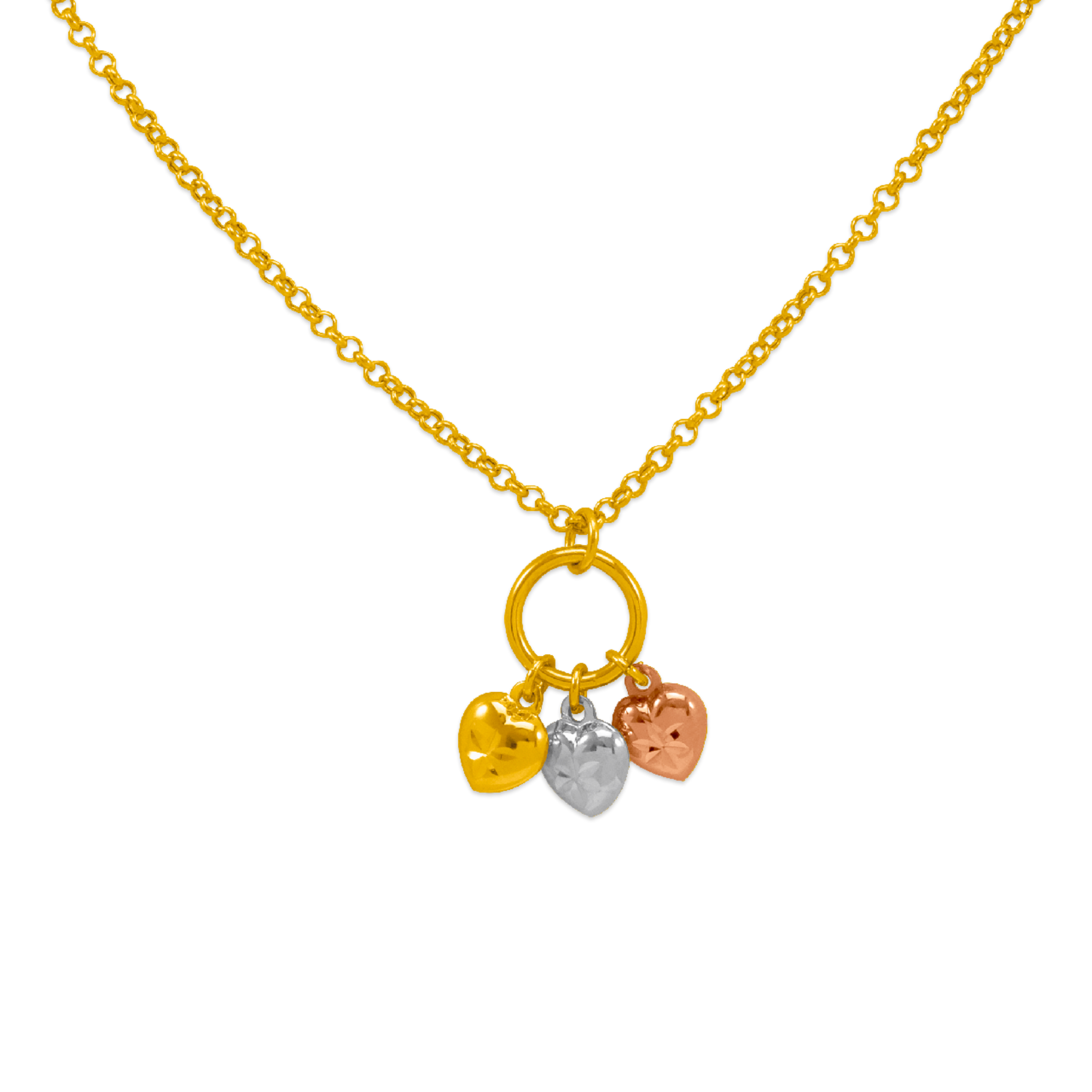 14K Gold Multi Color Heart Charm Necklace