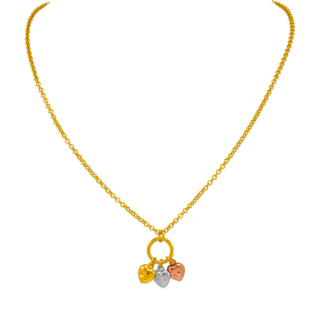 14K Gold Multi Color Heart Charm Necklace