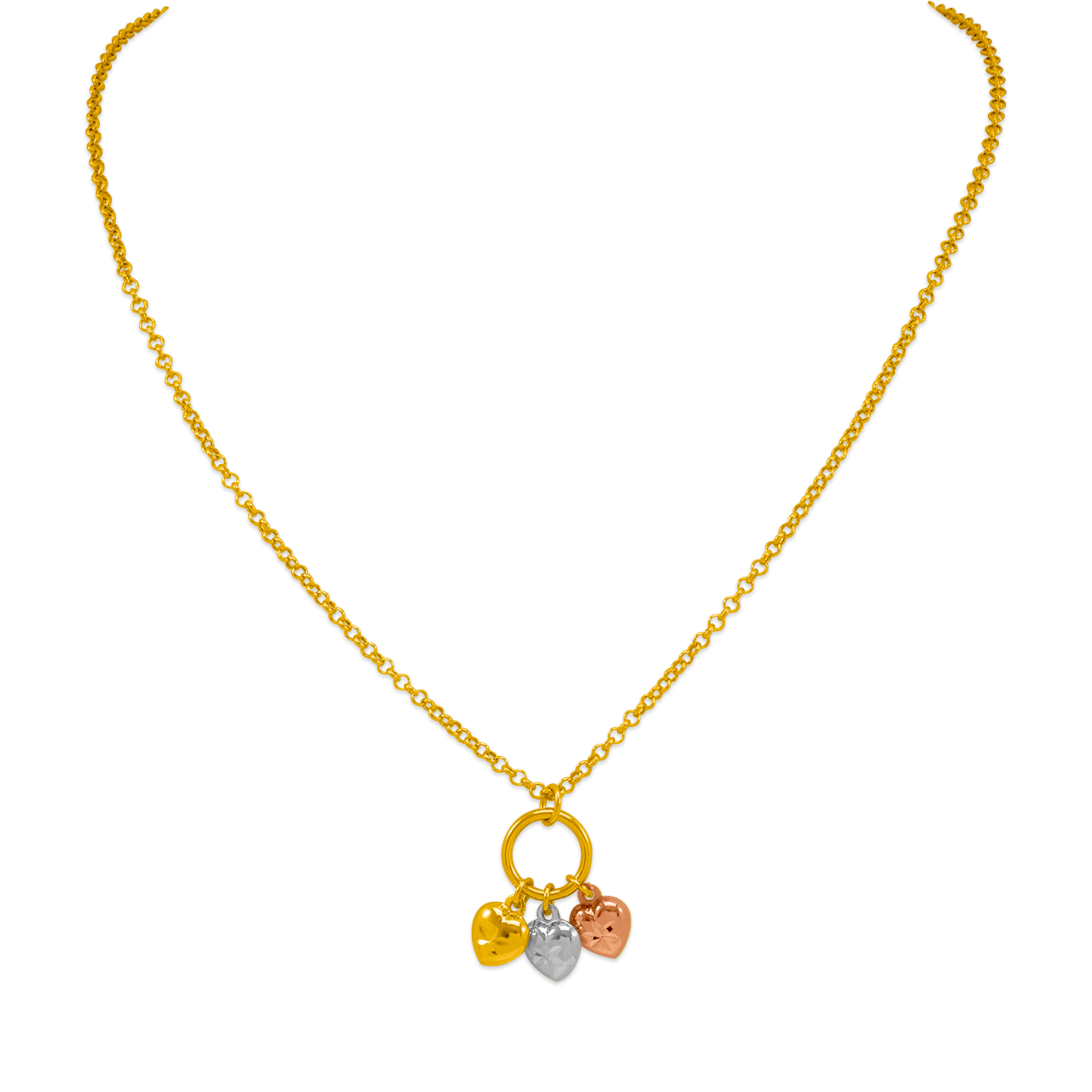 14K Gold Multi Color Heart Charm Necklace