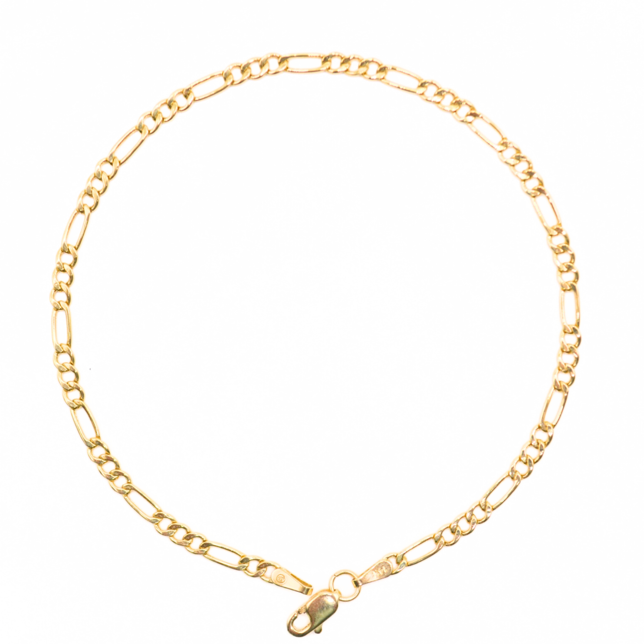 14K Gold Figaro Chain Bracelet – 7.5" Solid Link, 2mm Width