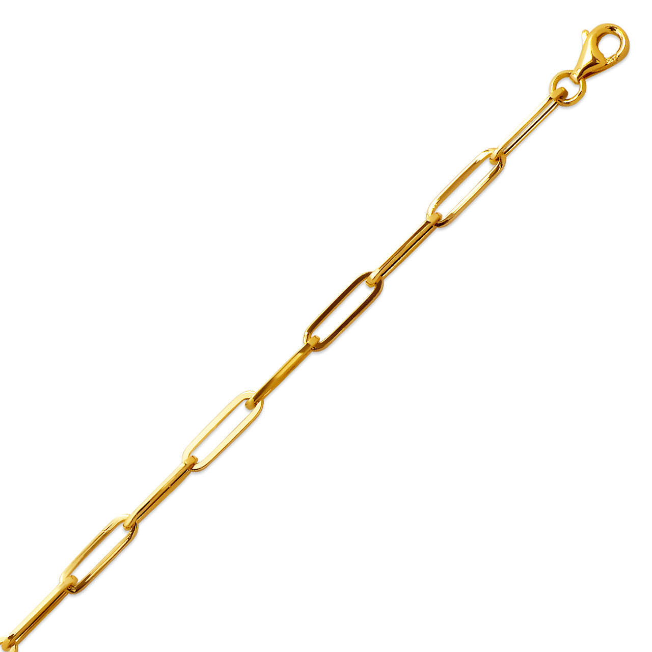 14K Gold Paper Clip Bracelet – 7" Solid Yellow Gold Chain, 3mm Link