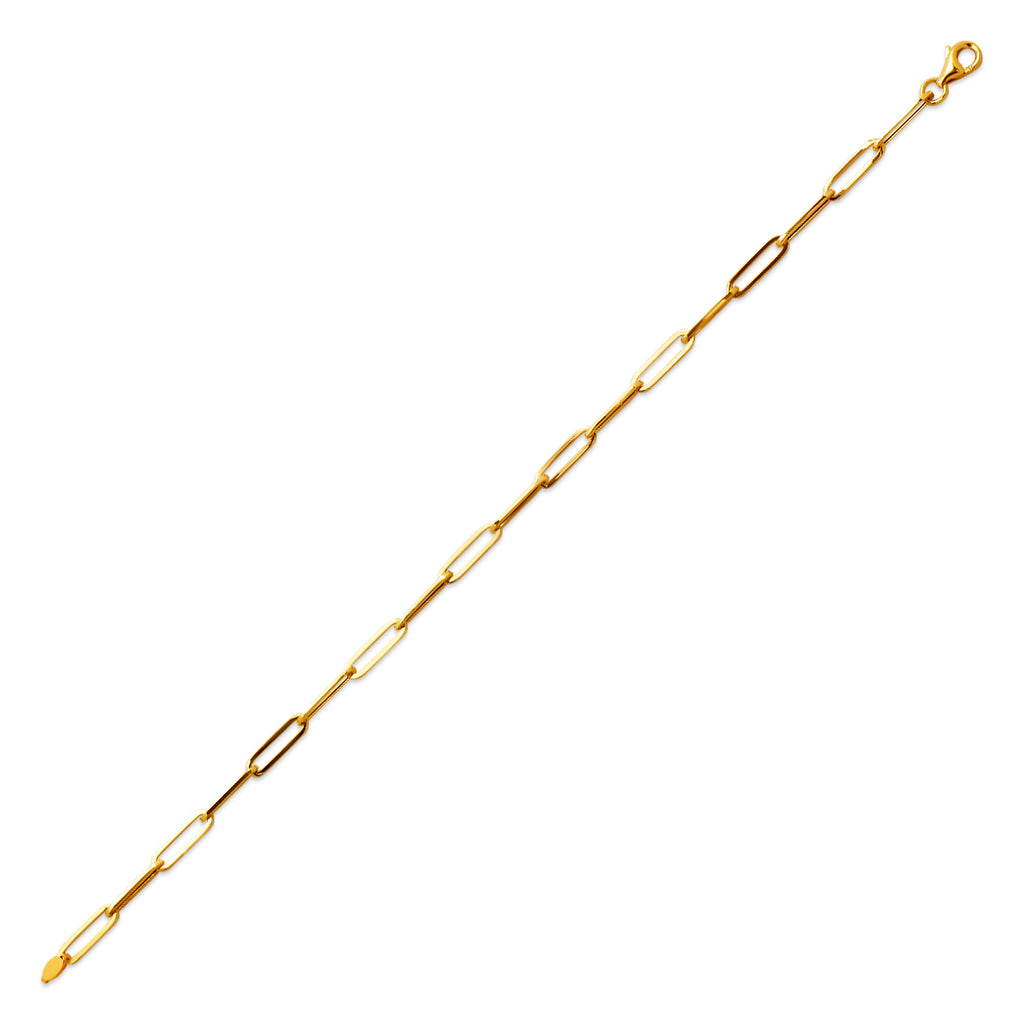 14K Gold Paper Clip Bracelet – 7" Solid Yellow Gold Chain, 3mm Link