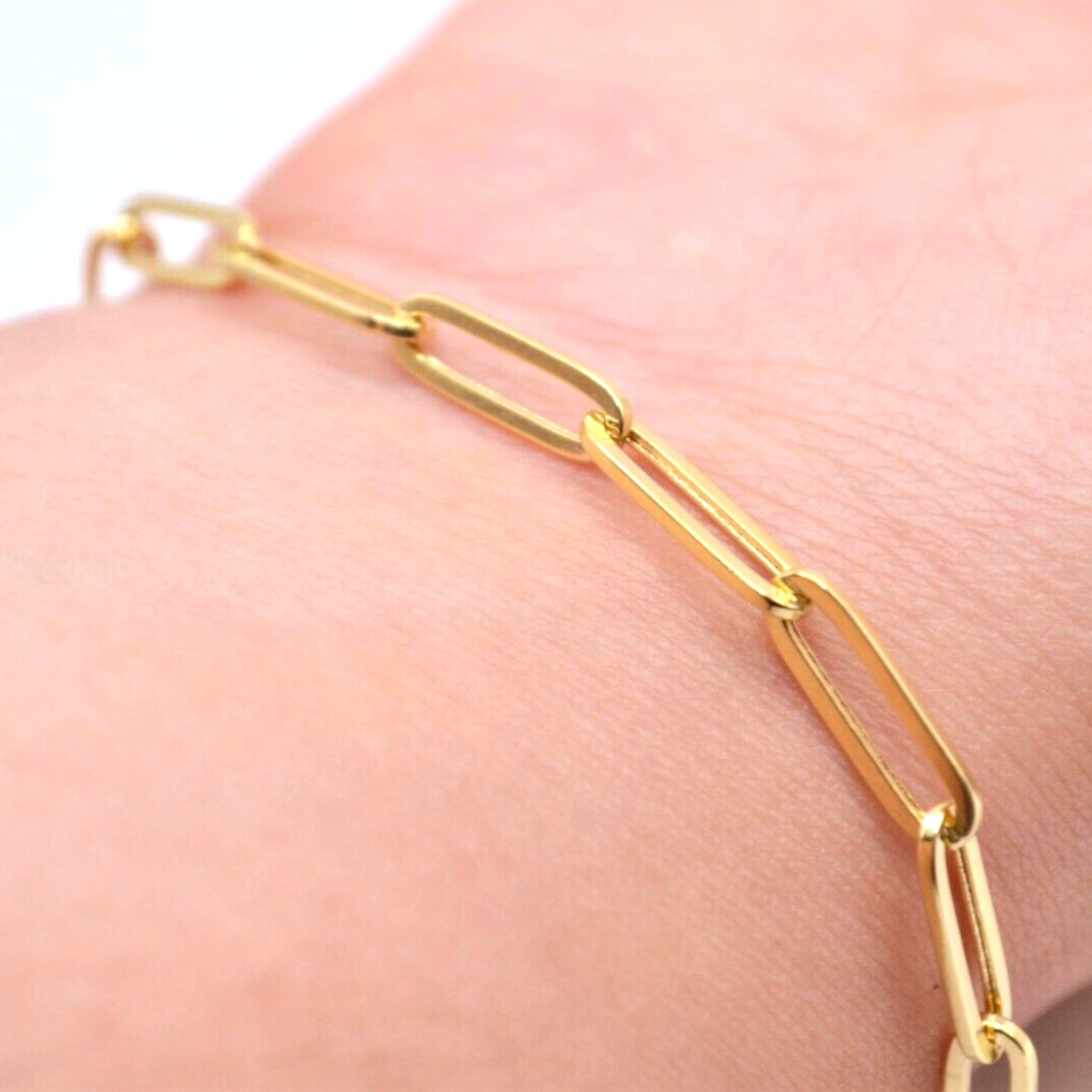 14K Gold Paper Clip Link Bracelet – 8", Modern Hollow Chain 4MM