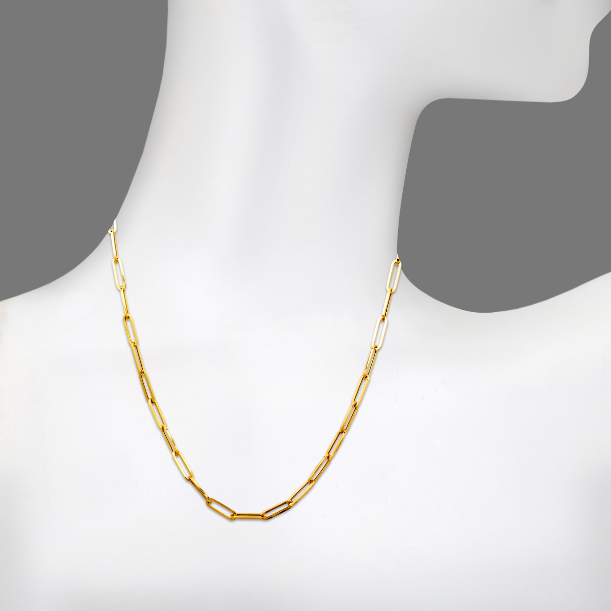14K Gold Paper Clip Necklace – 16" Lightweight Chain, 3mm Width