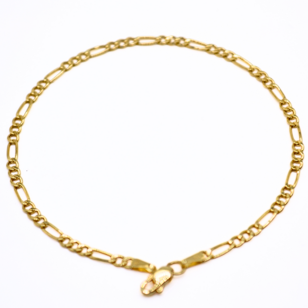 14K Gold Figaro Chain Bracelet – 7.5" Solid Link, 2mm Width