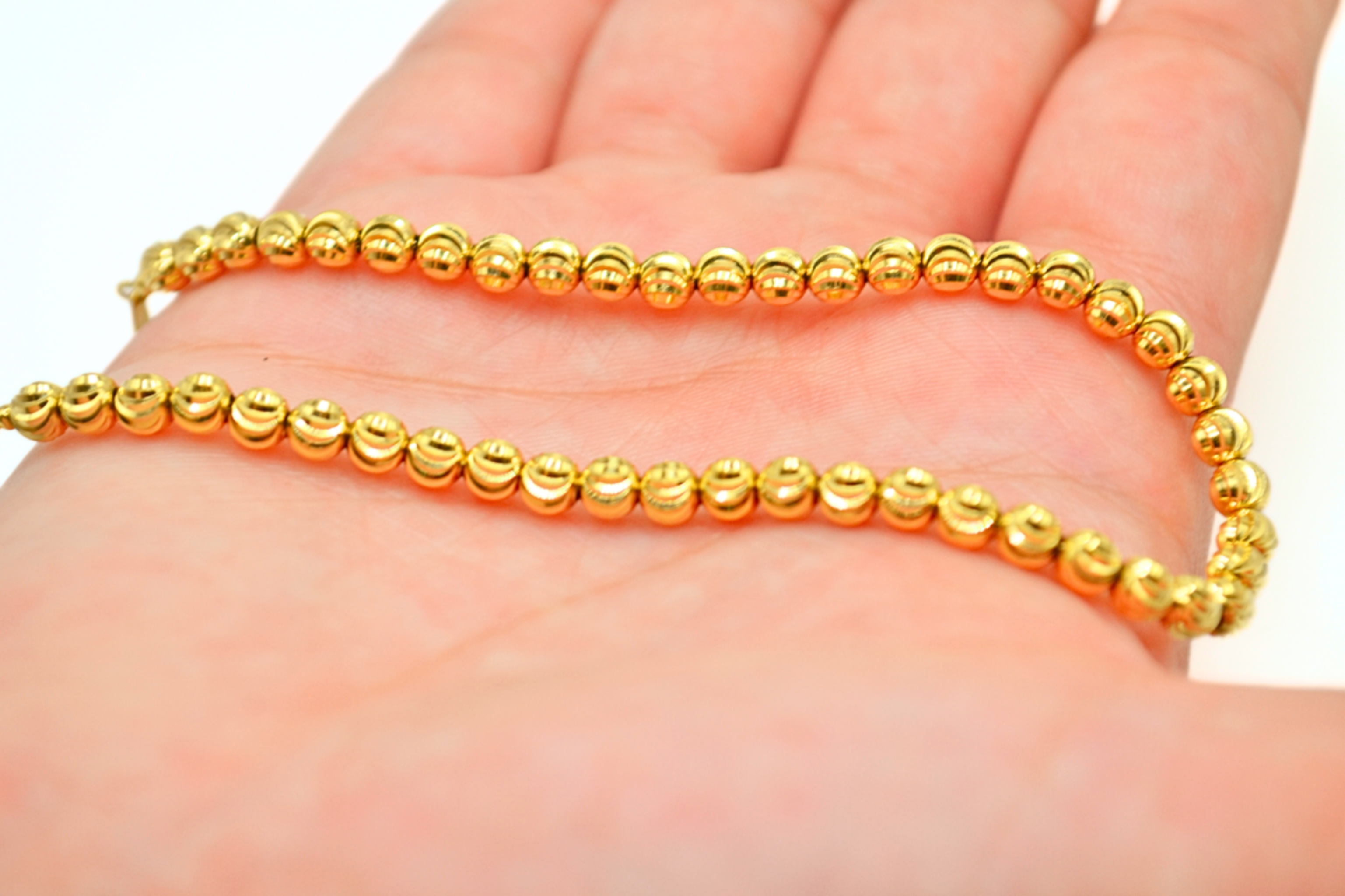 Solid 14K Gold Moon Cut Bead Bracelet – 7.5" Ball Link Women’s Jewelry