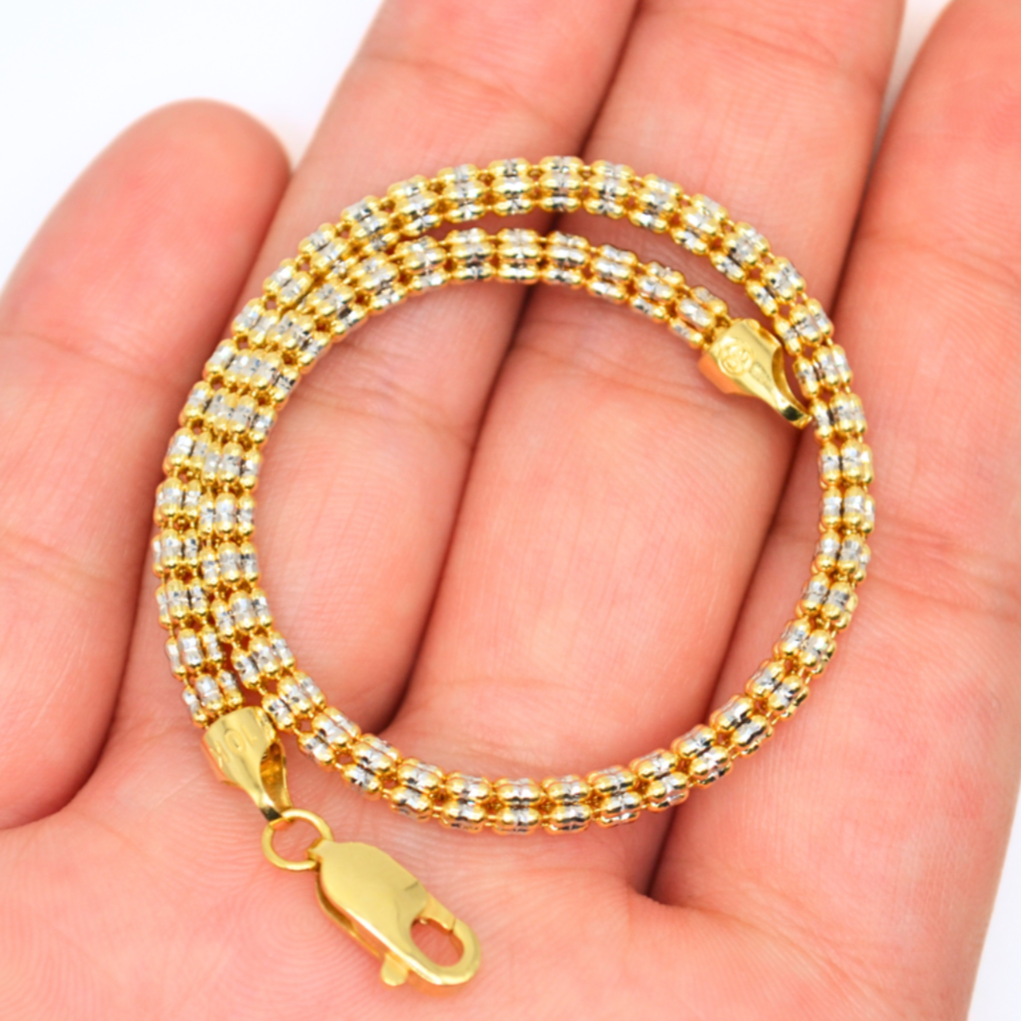 14K Two-Tone Gold Ice Link Bracelet for Women – 8", 4.5g