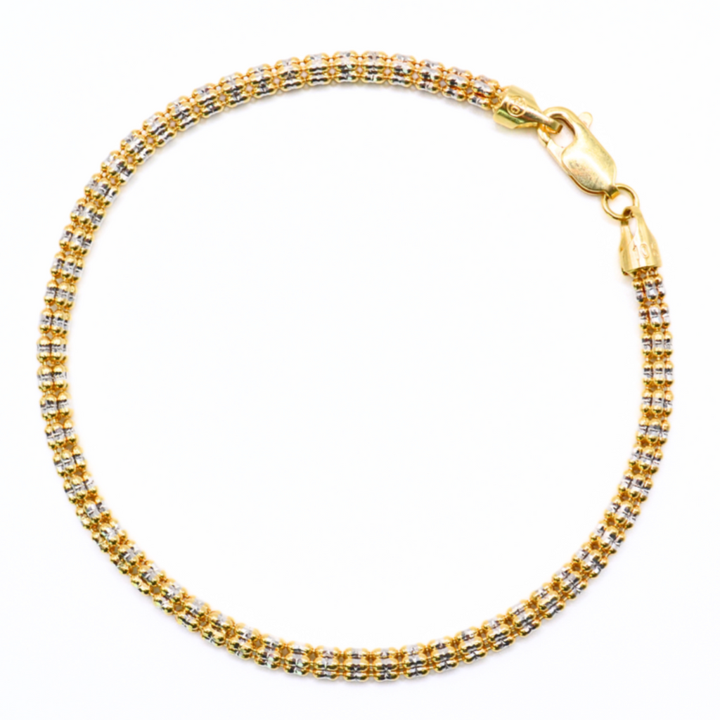 14K two-tone gold ice link bracelet for women, 8 inch solid gold chain with lobster clasp